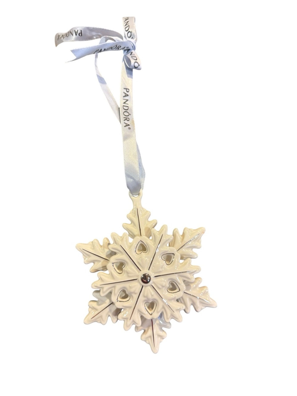 Pandora Cream Snowflake Ornament with Branded Ribbon